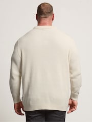 BadRhino Big & Tall Natural Chunky Ribbed Long Sleeve Knitted Polo Shirt - Image 3 of 6