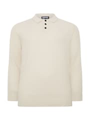 BadRhino Big & Tall Natural Chunky Ribbed Long Sleeve Knitted Polo Shirt - Image 5 of 6
