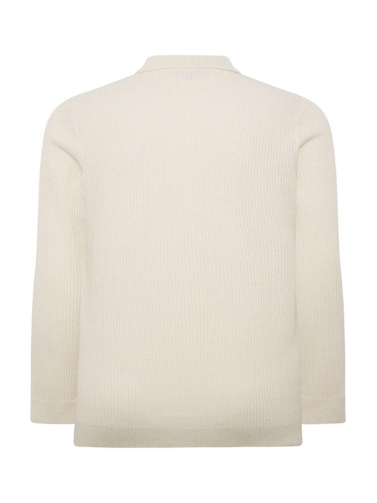 BadRhino Big & Tall Natural Chunky Ribbed Long Sleeve Knitted Polo Shirt - Image 6 of 6 BadRhino Big & Tall Natural Chunky Ribbed Long Sleeve Knitted Polo Shirt - Image 6 of 6