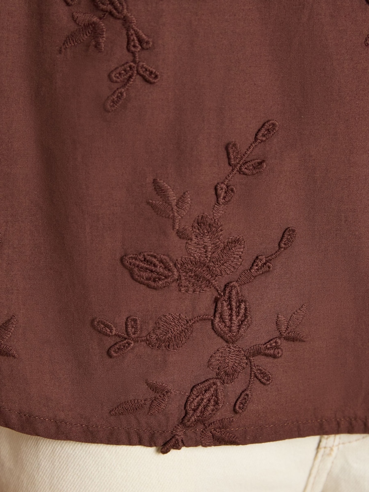 Joules Melanie Brown Embroidered Frill Neck Blouse - Image 2 of 7 Joules Melanie Brown Embroidered Frill Neck Blouse - Image 2 of 7