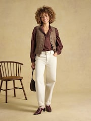Joules Melanie Brown Embroidered Frill Neck Blouse - Image 5 of 7