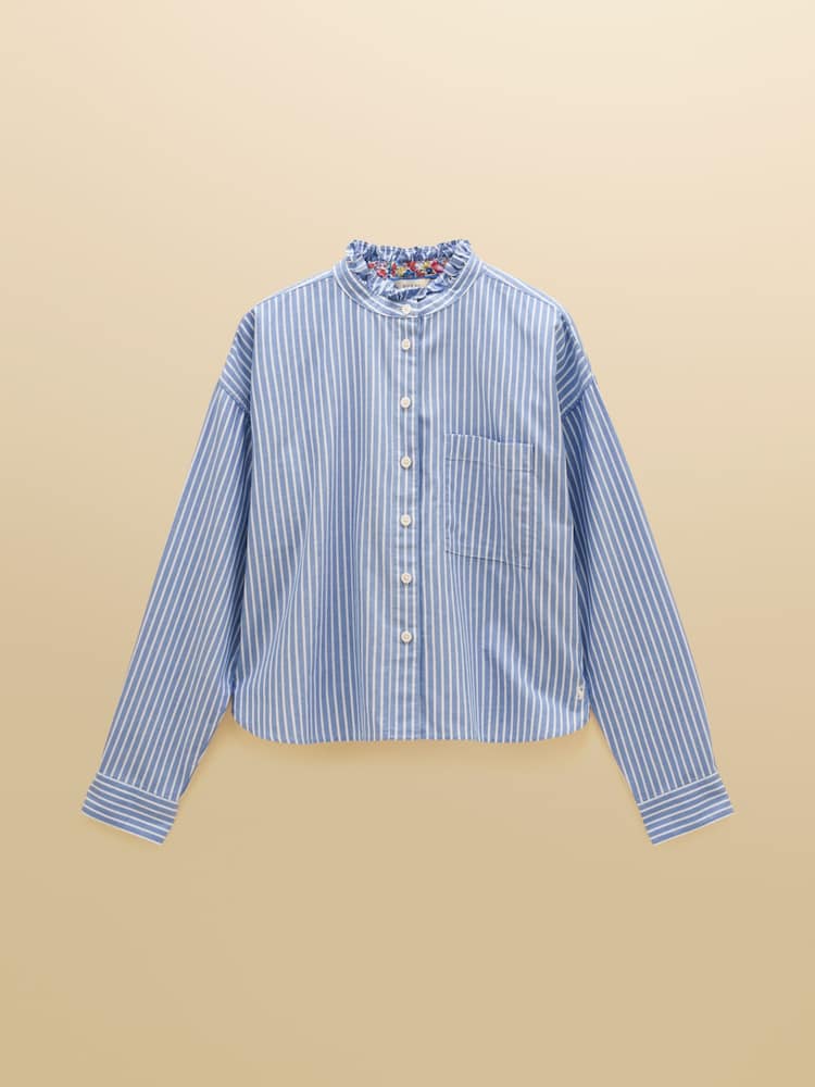 Joules Blue & White Striped Cropped Oxford Shirt - Image 7 of 7 Joules Blue & White Striped Cropped Oxford Shirt - Image 7 of 7