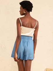 Love & Roses Blue Petite Elasticated Back Tab Detail Shorts - Image 4 of 4
