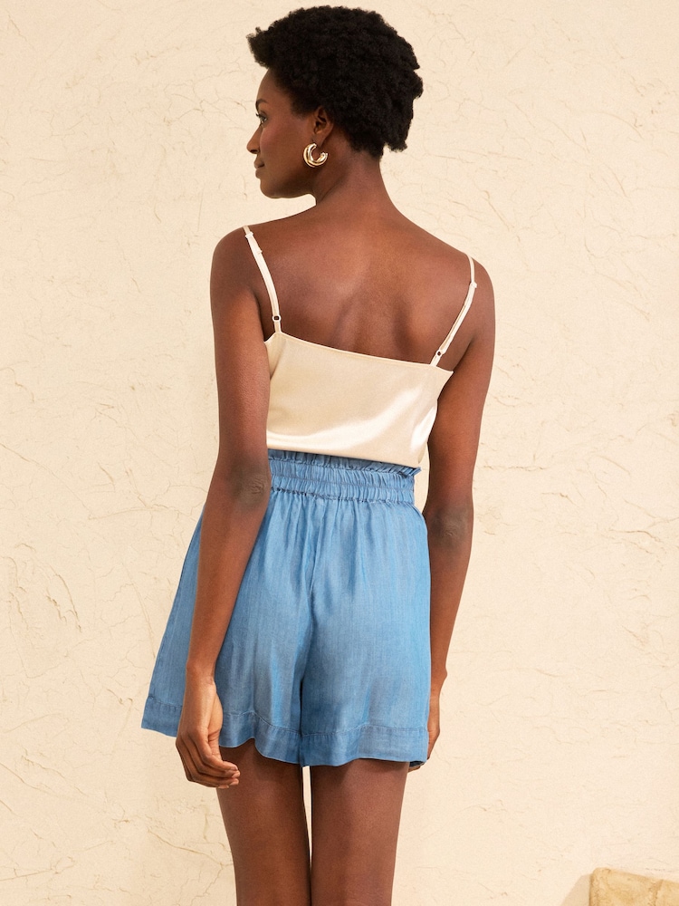 Love & Roses Blue Petite Elasticated Back Tab Detail Shorts - Image 4 of 4