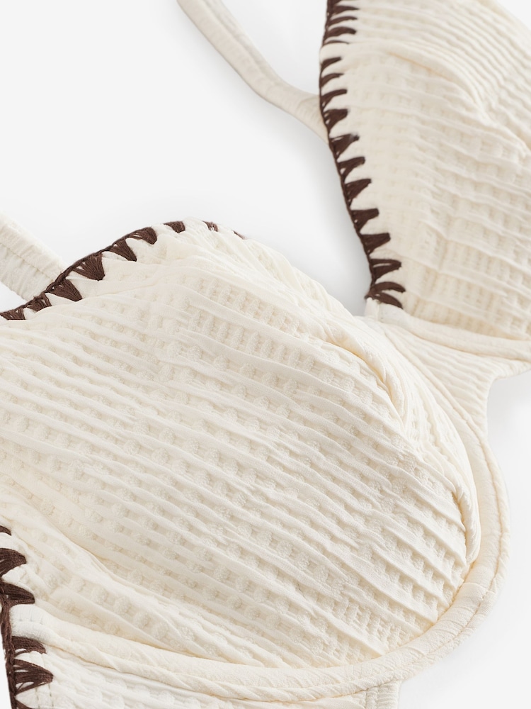 Mint Velvet Cream Whipstitch Non Padded Underwired Bikini Top - Image 2 of 3