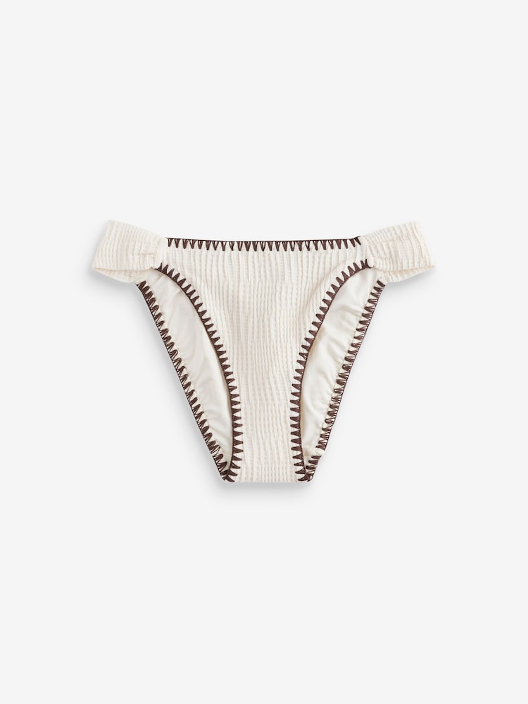 Mint Velvet Cream Whipstitch High Leg Bikini Breif - Image 1 of 3