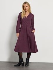 M&Co Purple Petite Non Print Wrap Dress - Image 1 of 5