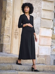 Seraphine Black Maternity Pointelle Knit Dress - Image 1 of 6