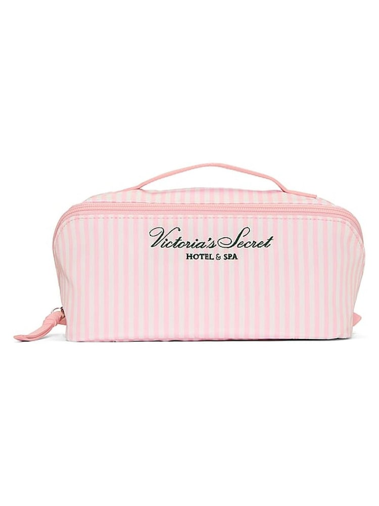 Victoria's Secret Iconic Stripe Pink Embroidered Expandable Travel Make-Up Bags 3 Piece - Image 1 of 3