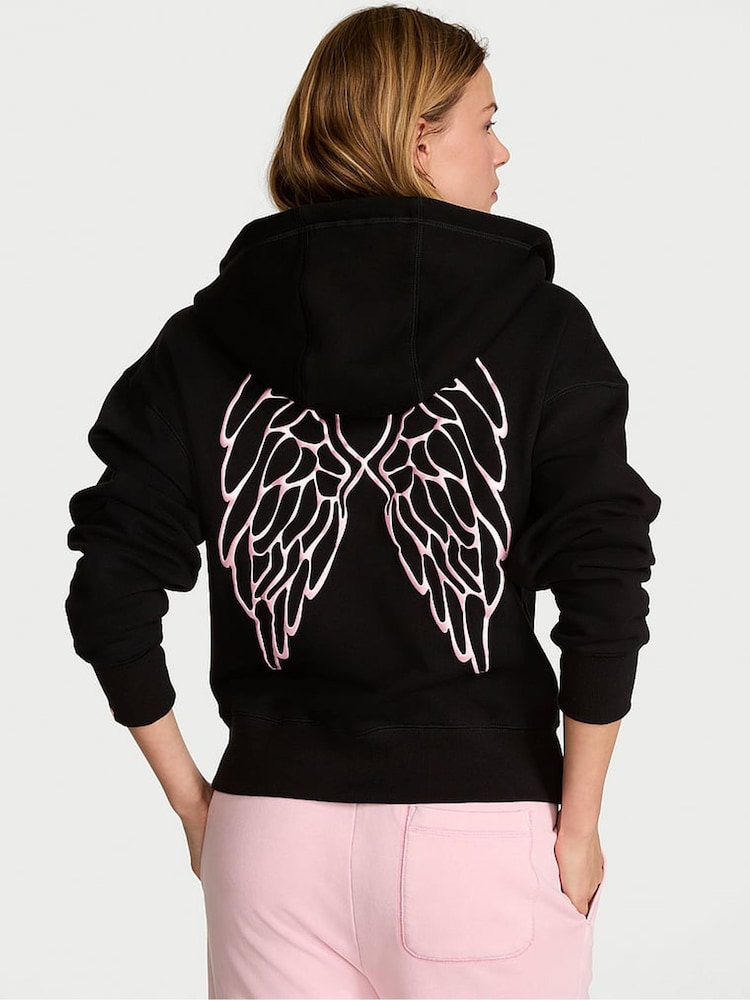 Victoria's Secret Black Angel Fleece Full Zip Hoodie - Image 2 of 2 Victoria's Secret Black Angel Fleece Full Zip Hoodie - Image 2 of 2
