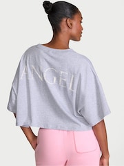 Victoria's Secret Medium Heather Grey Logo Cotton Oversized Cropped Top - Image 2 of 2