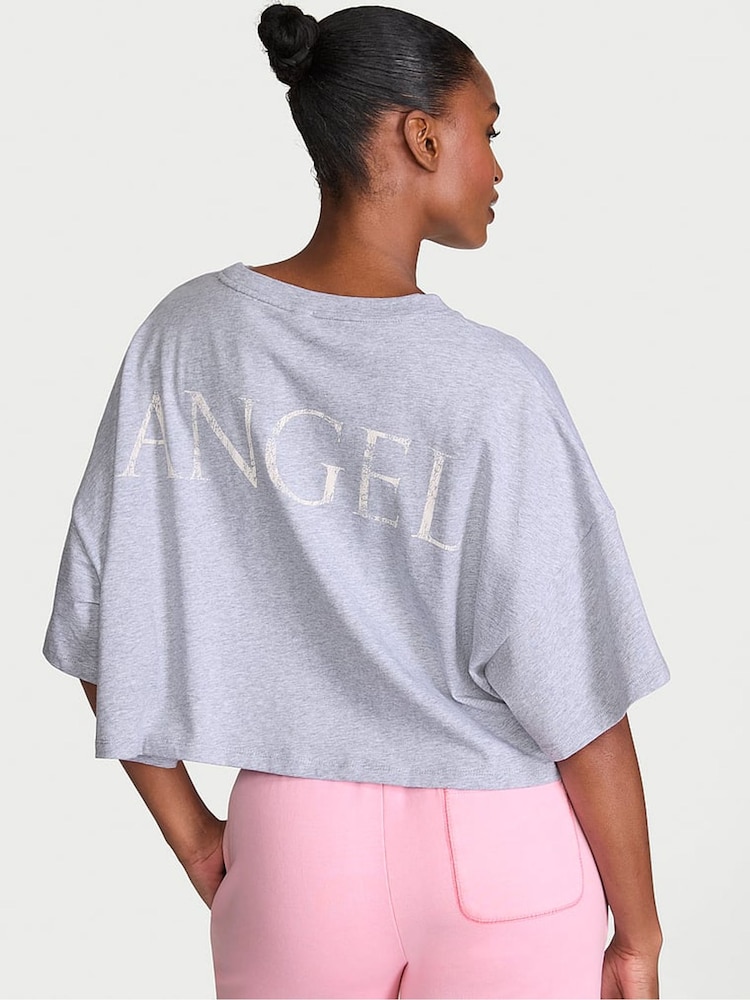 Victoria's Secret Medium Heather Grey Logo Cotton Oversized Cropped Top - Image 2 of 2 Victoria's Secret Medium Heather Grey Logo Cotton Oversized Cropped Top - Image 2 of 2