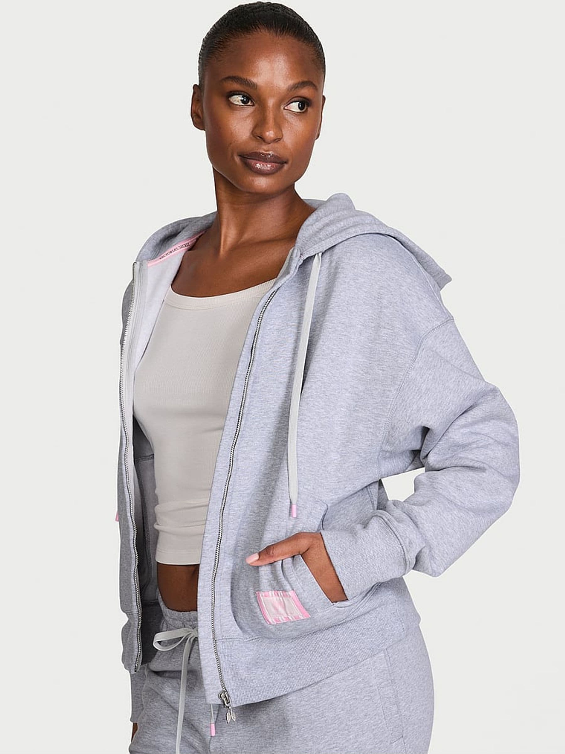 Buy Victoria's Secret Heather Grey Angel Fleece Full Zip Hoodie