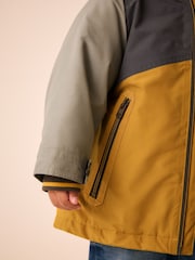 Ochre and Khaki Colour Block Fur Hood Waterproof Coat (3mths-7yrs) - Image 4 of 4