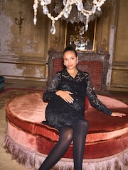 Seraphine Black Maternity & Nursing Lace Tunic Dress - Image 4 of 6