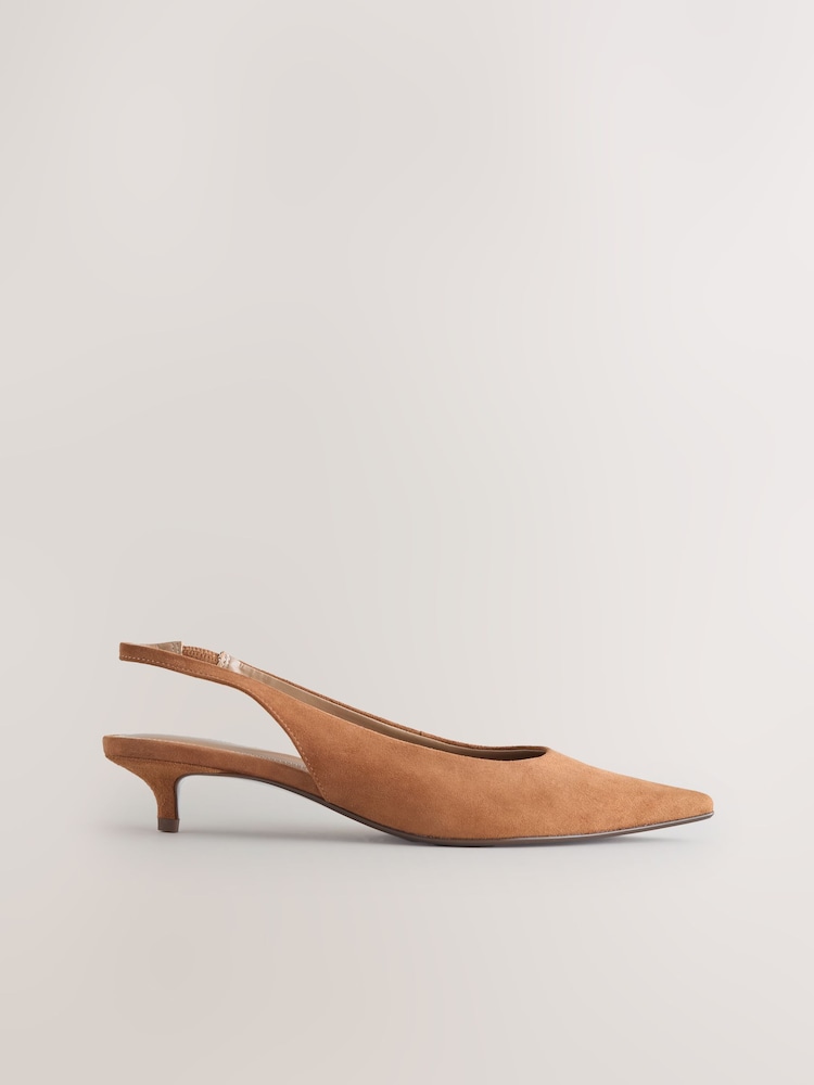 Sand Forever Comfort® Leather Point Toe Slingback Low Heels - Image 1 of 5