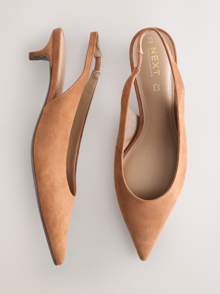 Sand Forever Comfort® Leather Point Toe Slingback Low Heels - Image 2 of 5