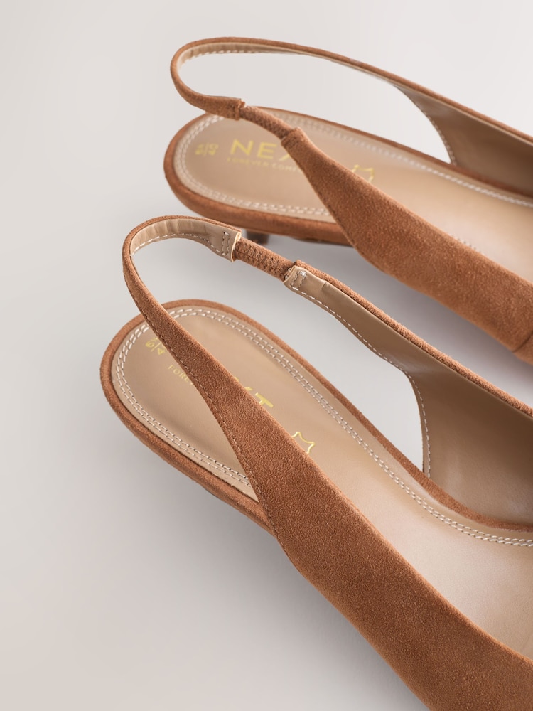 Sand Forever Comfort® Leather Point Toe Slingback Low Heels - Image 5 of 5