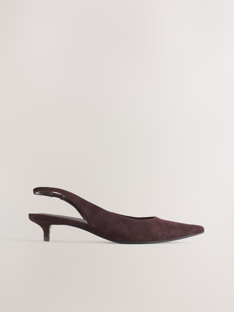 Chocolate Brown Forever Comfort® Leather Point Toe Slingback Low Heels - Image 1 of 5