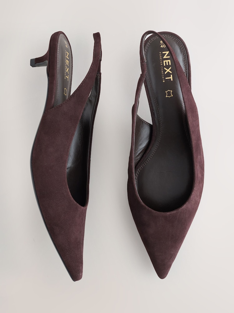 Chocolate Brown Forever Comfort® Leather Point Toe Slingback Low Heels - Image 2 of 5