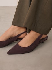 Chocolate Brown Forever Comfort® Leather Point Toe Slingback Low Heels - Image 6 of 10