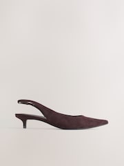 Chocolate Brown Forever Comfort® Leather Point Toe Slingback Low Heels - Image 7 of 10