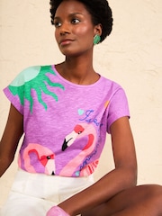Purple Flamingo - Love & Roses Rund hals Jersey T-shirt - Billede 1 af 4