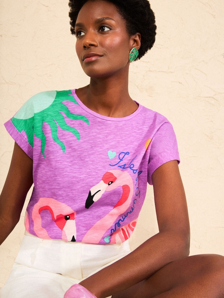 Purple Flamingo - Love & Roses Rund hals Jersey T-shirt - Billede 1 af 4