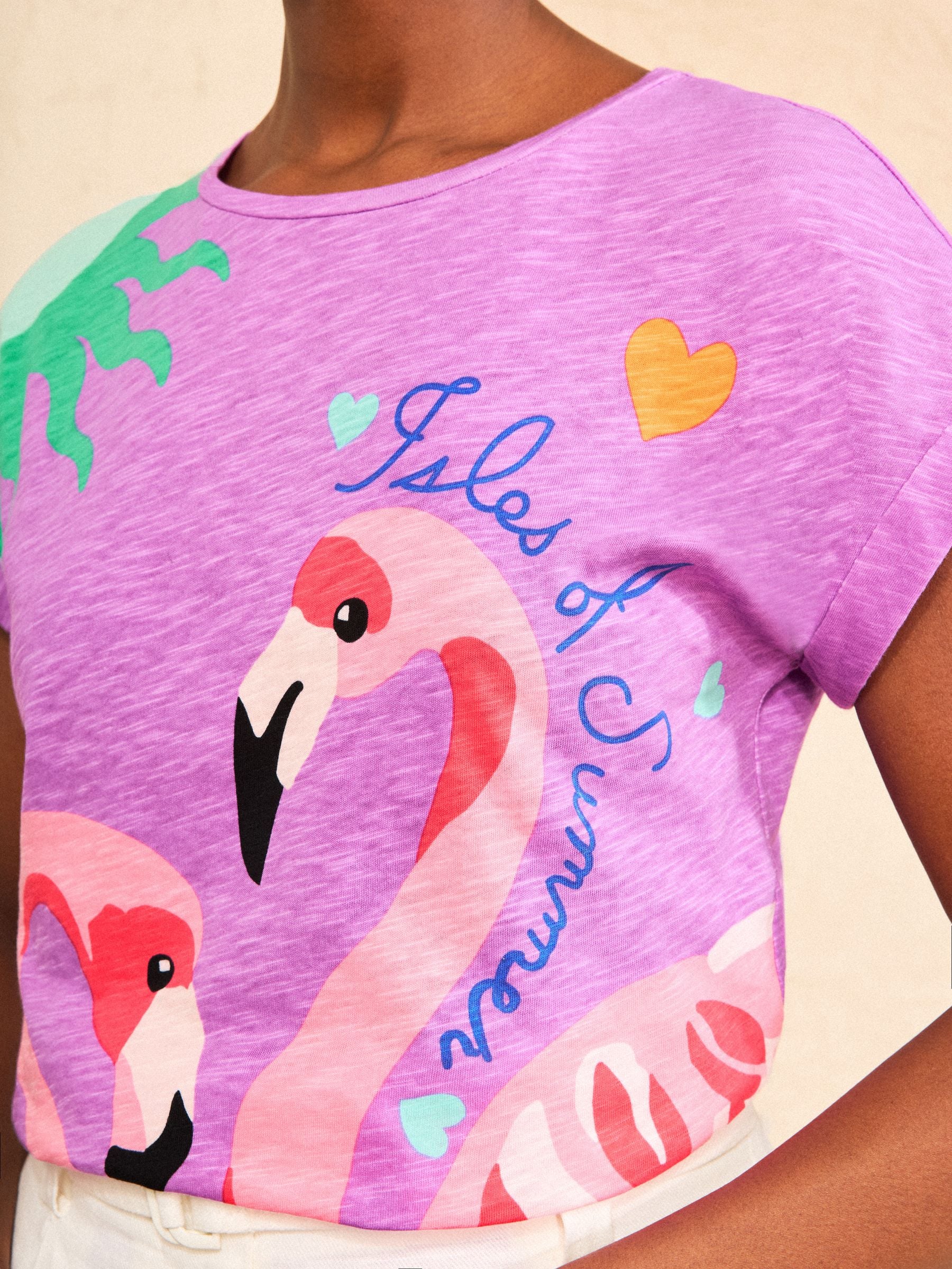 Buy Love & Roses Purple Flamingo Crew Neck Jersey T-Shirt from