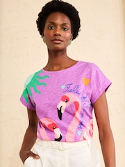 Purple Flamingo - Love & Roses Rund hals Jersey T-shirt - Billede 4 af 4