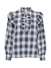 ONLY Blue Frill Detail Check Shirt - Image 1 of 2
