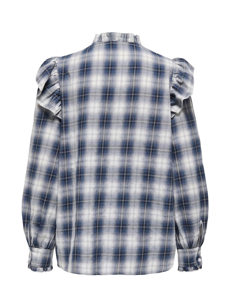 ONLY Blue Frill Detail Check Shirt - Image 2 of 2
