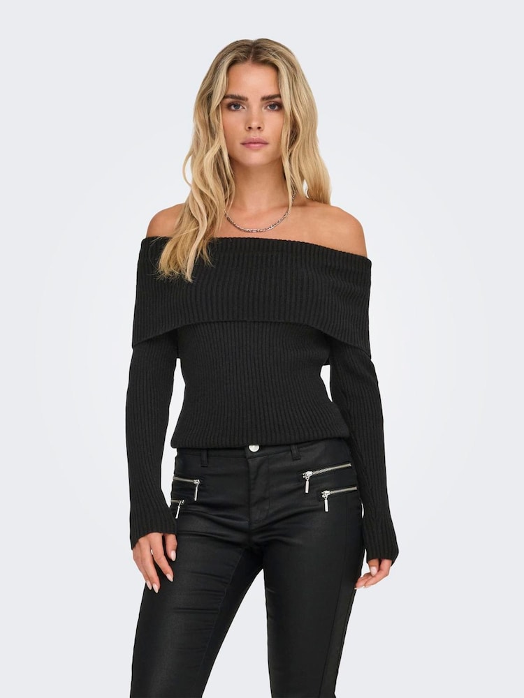 ONLY Black Long Sleeve Off Shoulder Knitted Jumper - Image 2 of 6 ONLY Black Long Sleeve Off Shoulder Knitted Jumper - Image 2 of 6