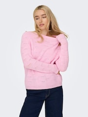 ONLY Pink Round Neck Pointelle Knit Jumper - Image 1 of 6