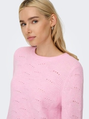 ONLY Pink Round Neck Pointelle Knit Jumper - Image 2 of 6