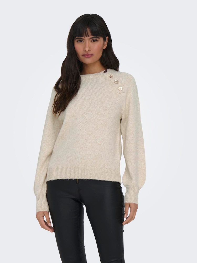 ONLY Grey Button Detail Round Neck Knitted Jumper - Image 2 of 6