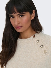 ONLY Grey Button Detail Round Neck Knitted Jumper - Image 4 of 6