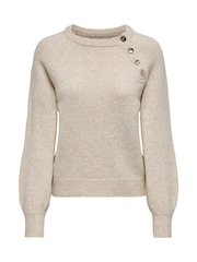 ONLY Grey Button Detail Round Neck Knitted Jumper - Image 5 of 6