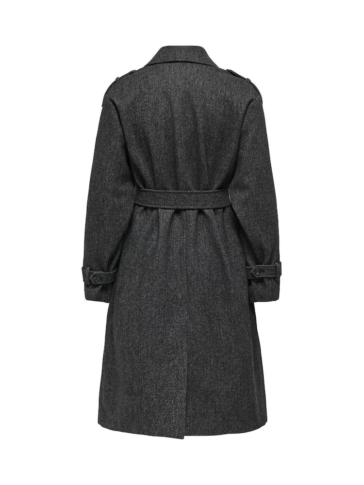 ONLY Grey Herringbone Winter Trench Coat - Image 6 of 6 ONLY Grey Herringbone Winter Trench Coat - Image 6 of 6