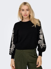 ONLY Black Floral Embroidered Knit Jumper - Image 1 of 6