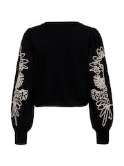 ONLY Black Floral Embroidered Knit Jumper - Image 6 of 6