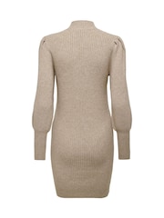 ONLY Brown High Neck Puff Sleeve Knitted Mini Dress - Image 6 of 6
