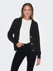 ONLY Black Eyelash Knitted Embellished Button Cardigan - Image 3 of 7