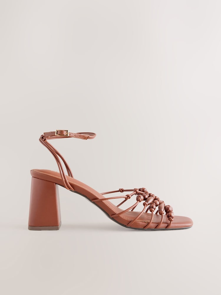 Tan Brown Forever Comfort® Beaded Block Heel Sandals - Image 1 of 5