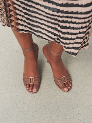 Tan Brown N.Premium Strappy Hardware Sandals - Image 4 of 5