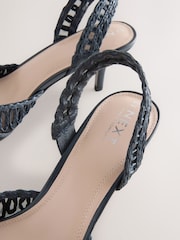 Navy Raffia Peep Toe Heeled Sandals - Image 10 of 10