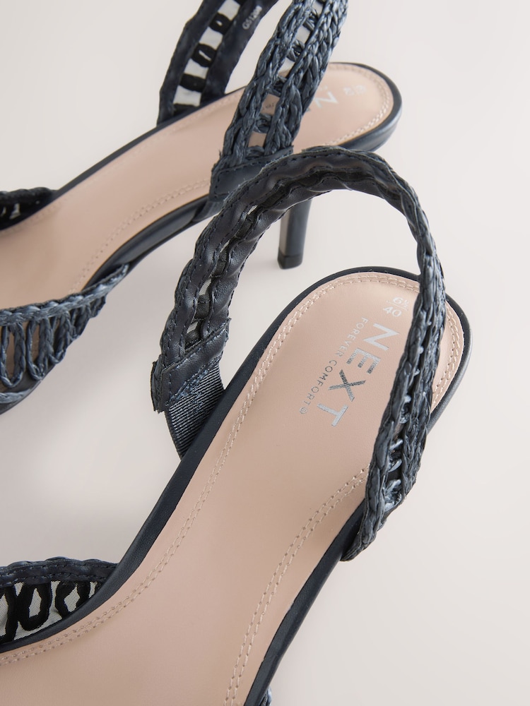Navy Raffia Peep Toe Heeled Sandals - Image 10 of 10 Navy Raffia Peep Toe Heeled Sandals - Image 10 of 10