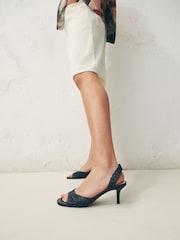 Navy Raffia Peep Toe Heeled Sandals - Image 3 of 10