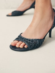 Navy Raffia Peep Toe Heeled Sandals - Image 4 of 10