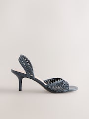 Navy Raffia Peep Toe Heeled Sandals - Image 7 of 10